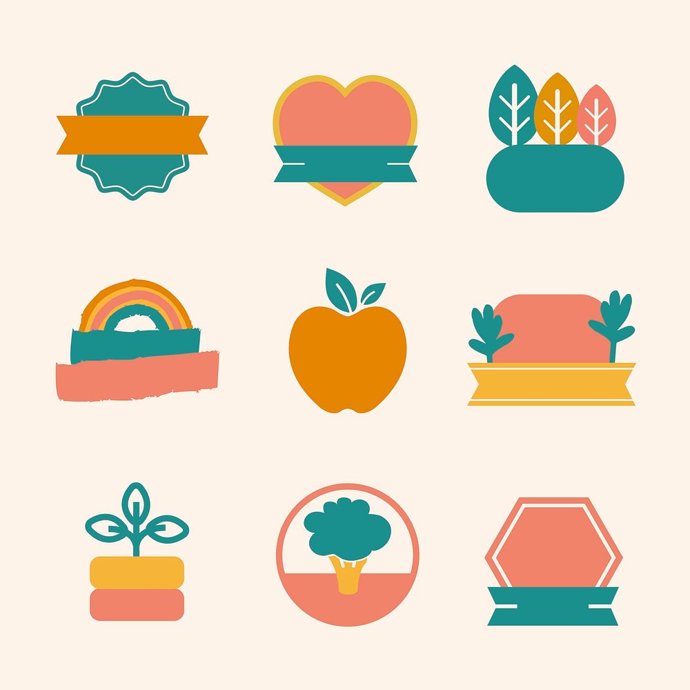 Natural products badges set vector in colorful tone