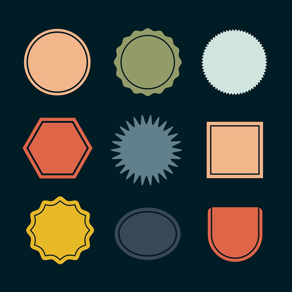 Colorful blank badges set vector in retro style