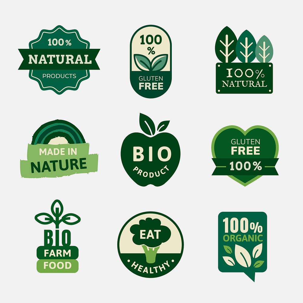 Organic products badges set psd for food marketing campaigns
