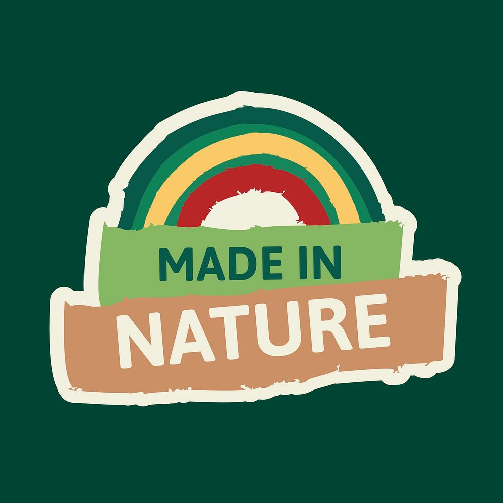 Made in nature sticker vector for healthy diet food marketing campaign