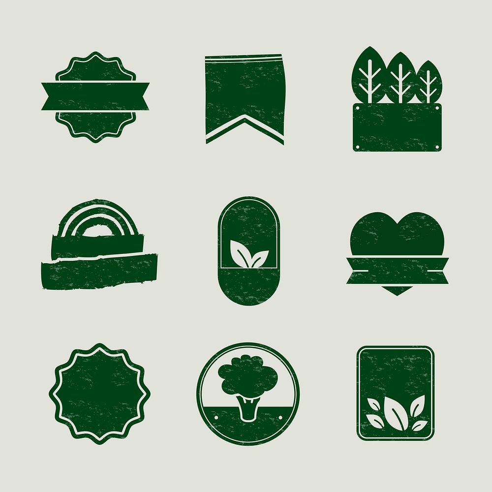 Natural products badges set psd in vintage green tone