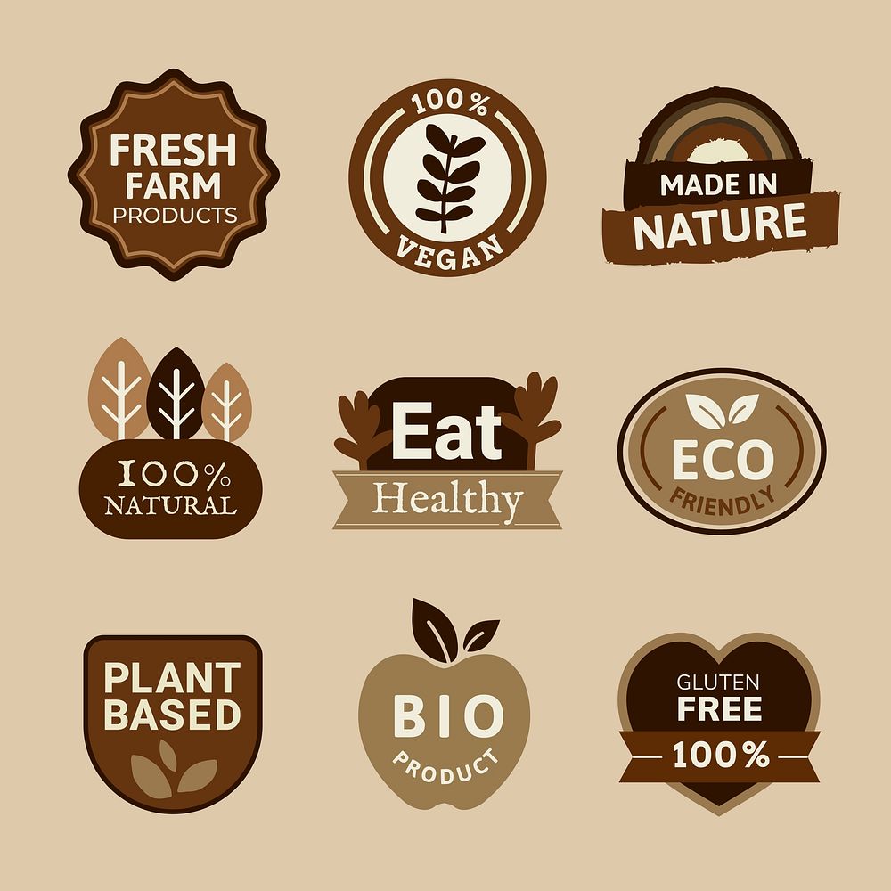 Organic products badges set vector for food marketing campaigns