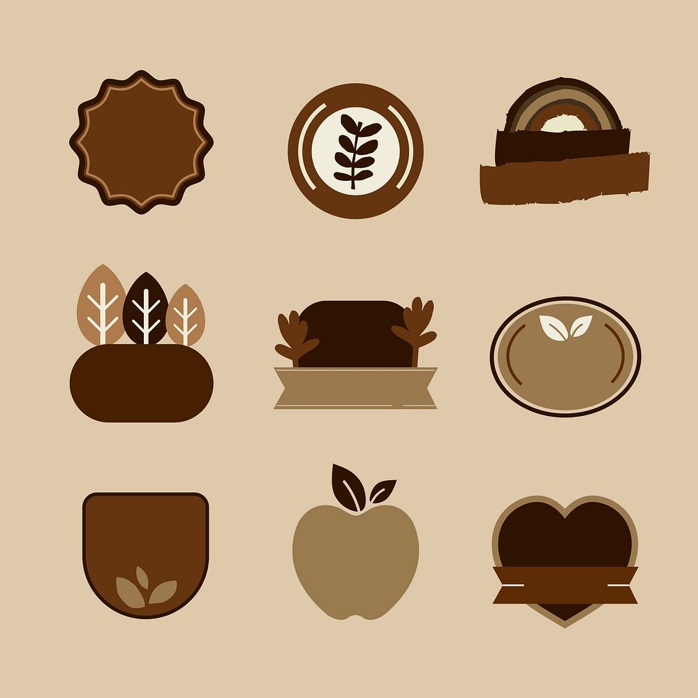 Natural products badges set psd in brown earth tone