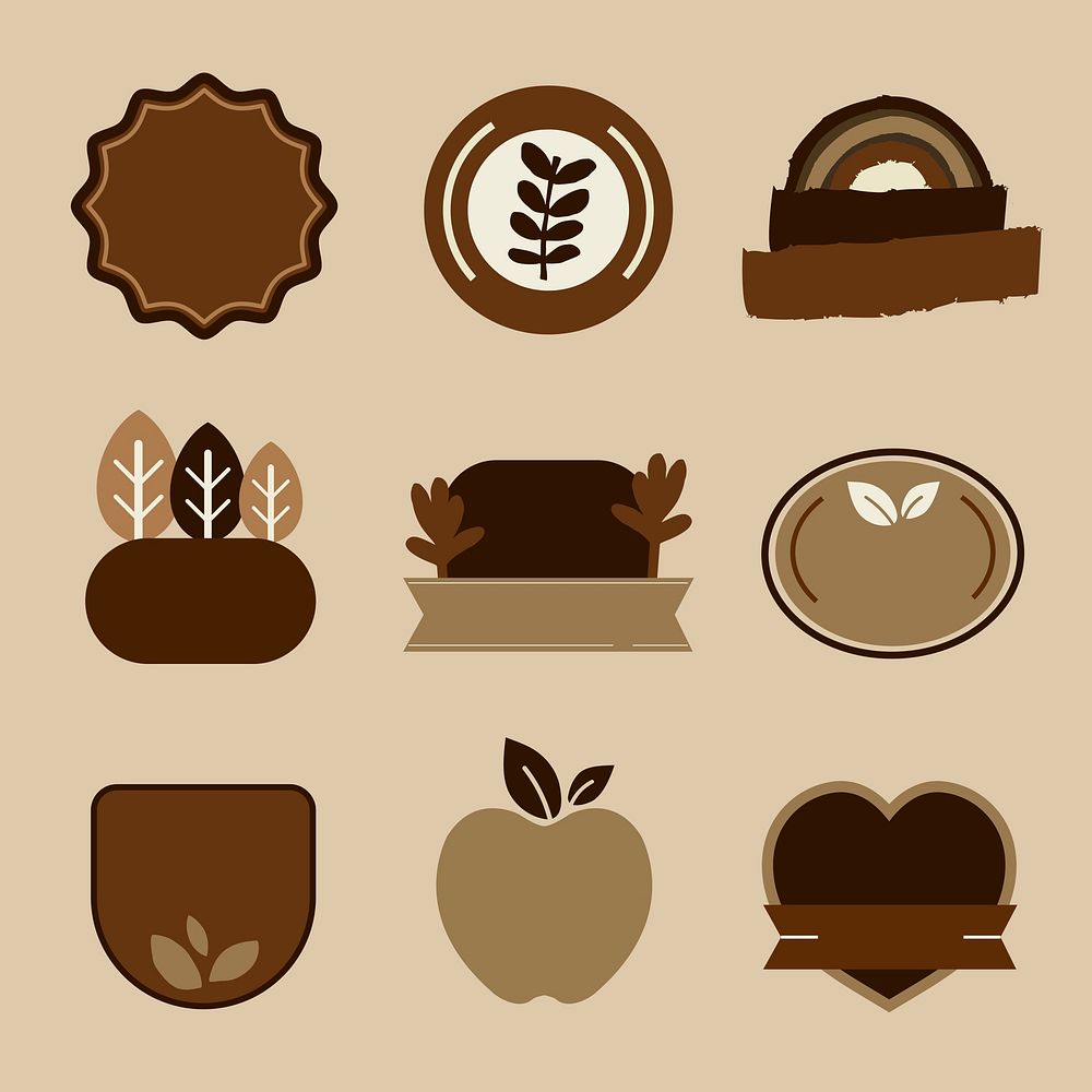 Natural products badges set vector in brown earth tone
