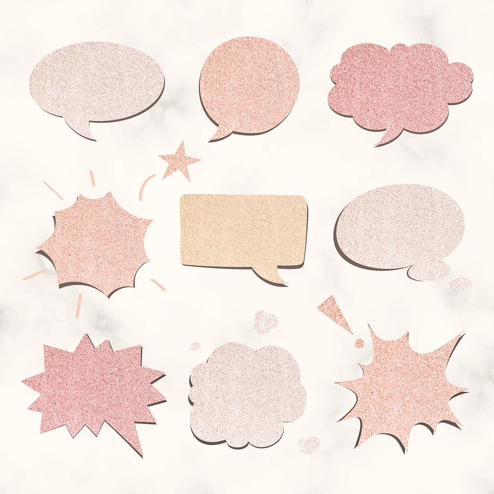 PSD speech bubble in glitter texture style set