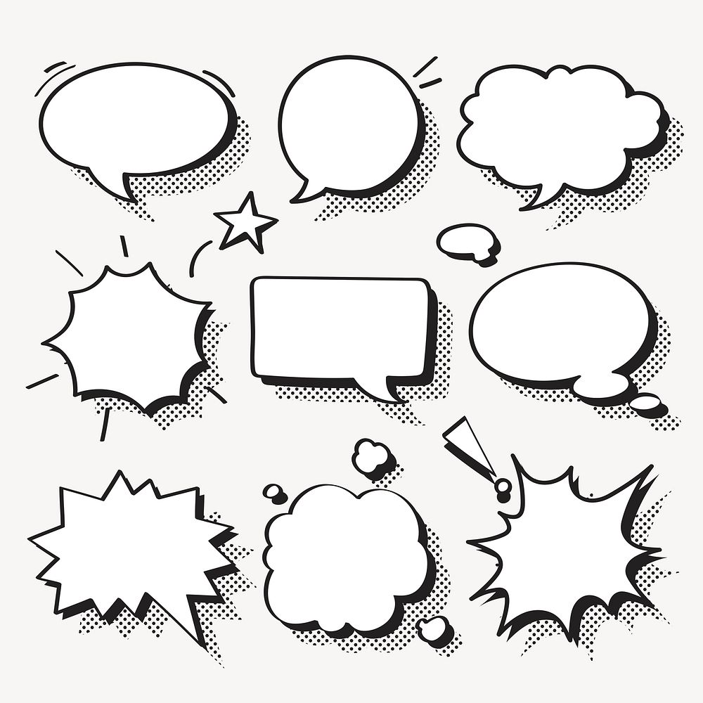 Speech bubble psd in halftone style set