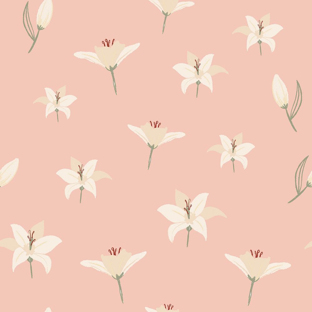 White lily floral pattern psd on nude pink background