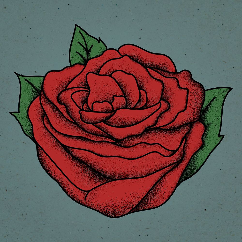 Old school flash tattoo red rose outline vintage psd icon