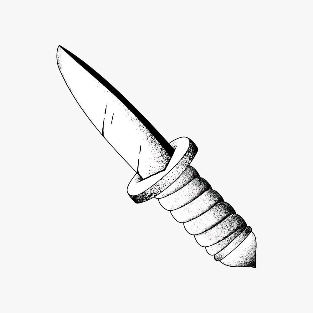 Black and white camp knife old school flash tattoo design icon