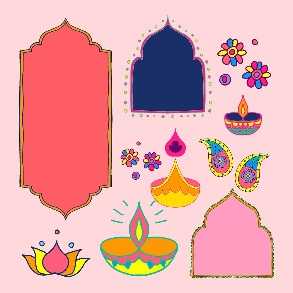 Diwali vector Indian rangoli illustration set