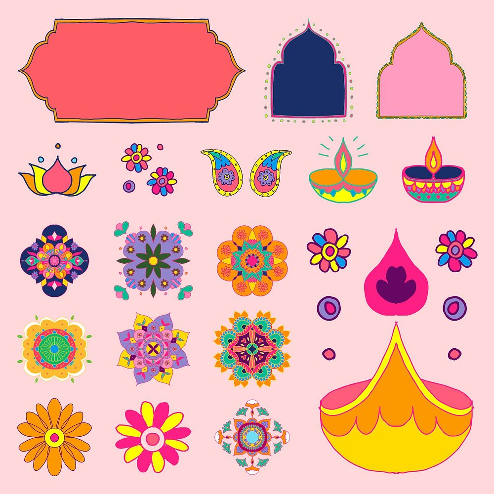 Vector Diwali Indian rangoli illustration set