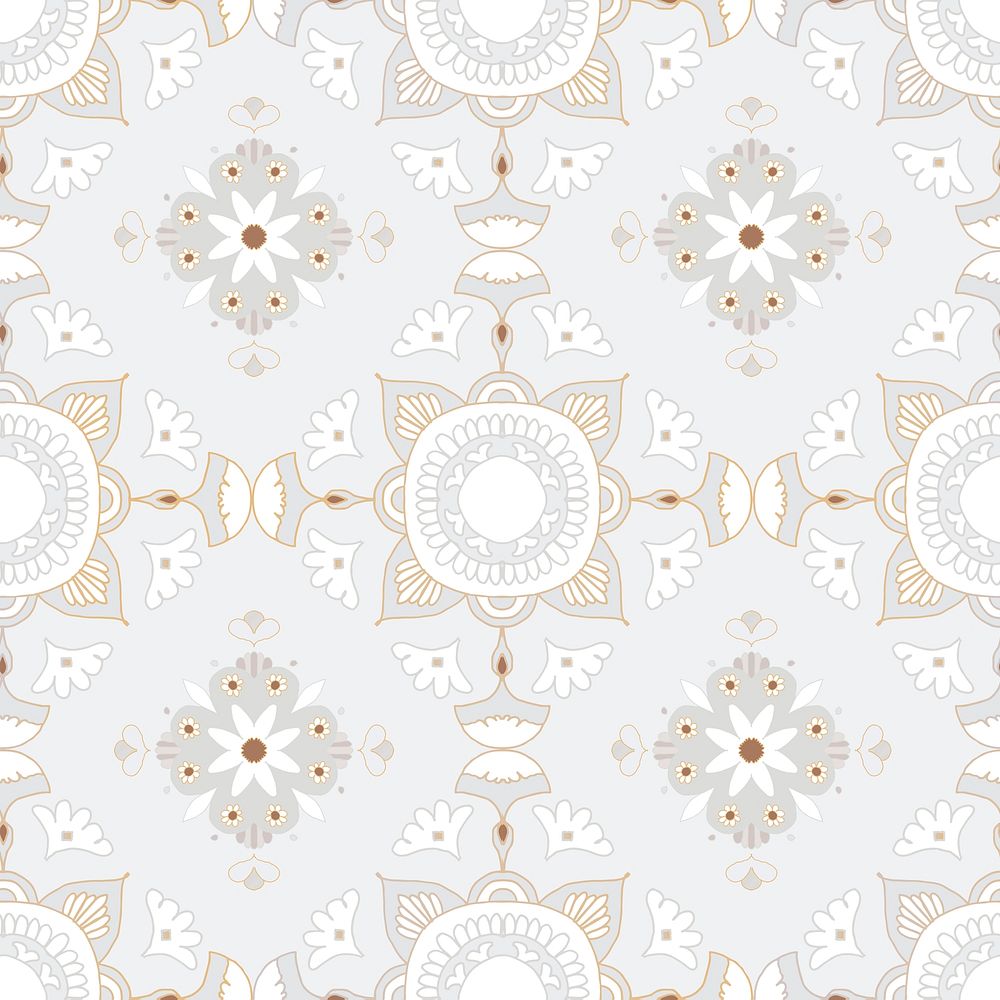 Mandala gray seamless botanical pattern background