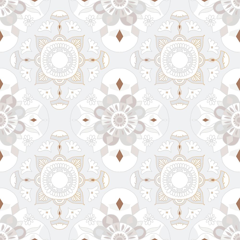 Mandala gray seamless pattern vector floral background