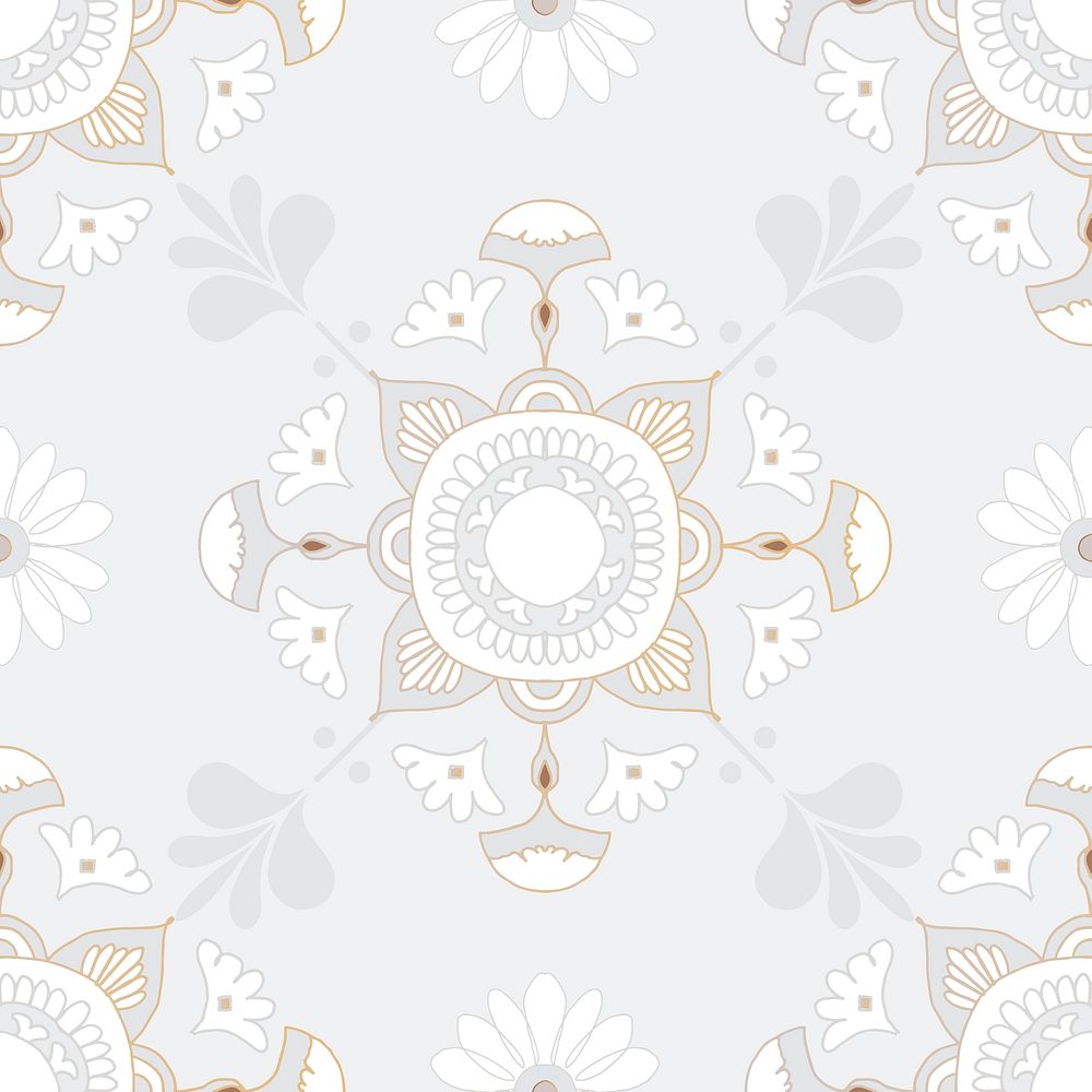 Mandala gray seamless pattern psd botanical background