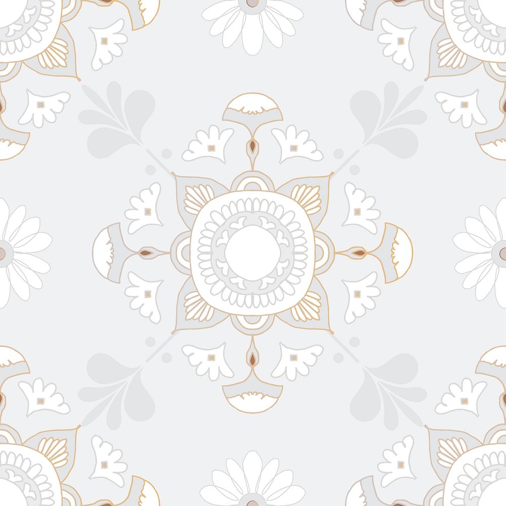 Mandala gray seamless pattern vector floral background