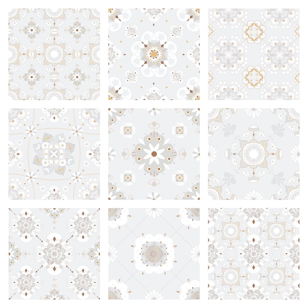 Oriental Mandala gray tile vector pattern background collection