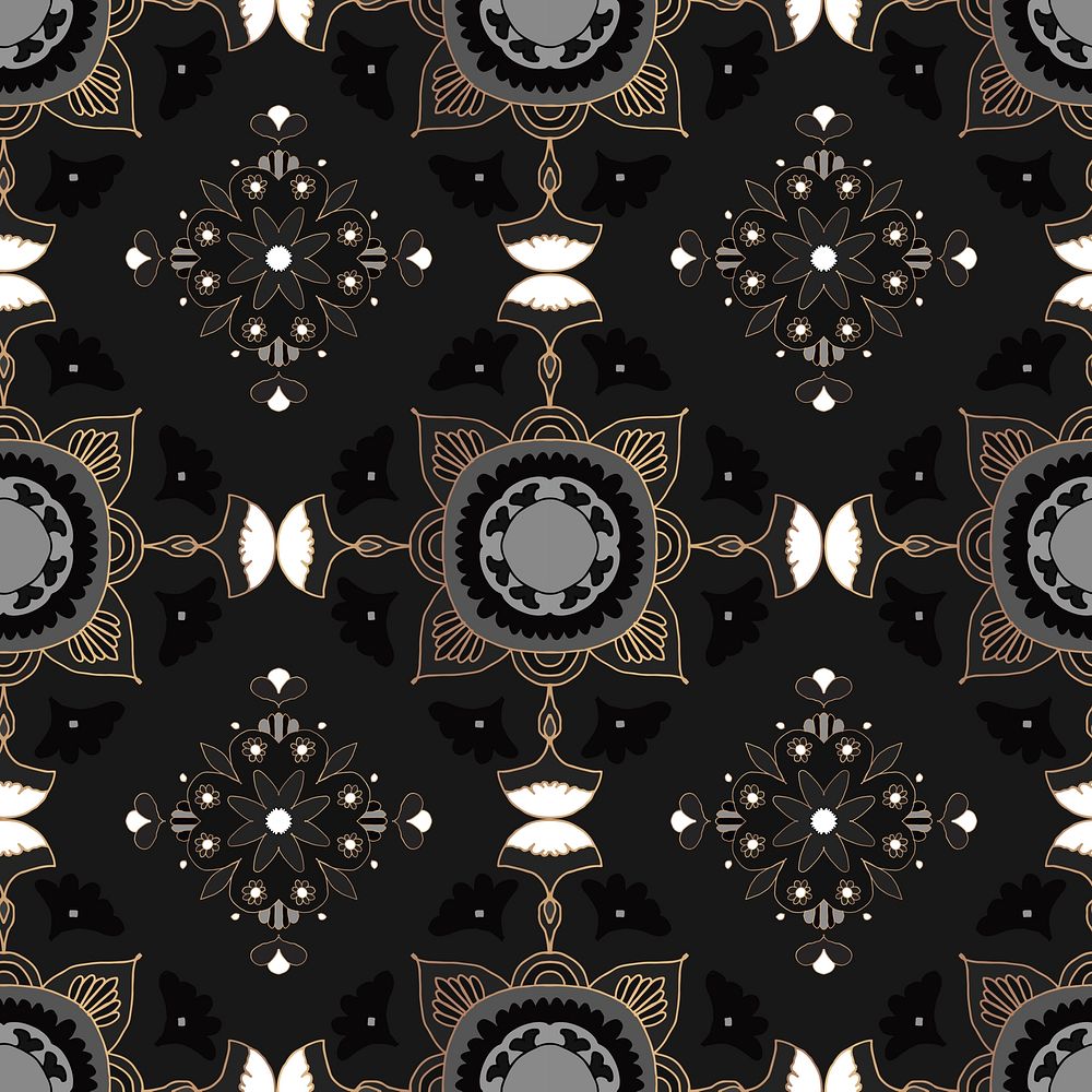 Mandala black seamless pattern psd floral background
