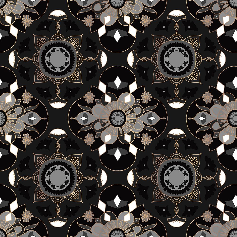 Mandala black seamless pattern psd botanical background