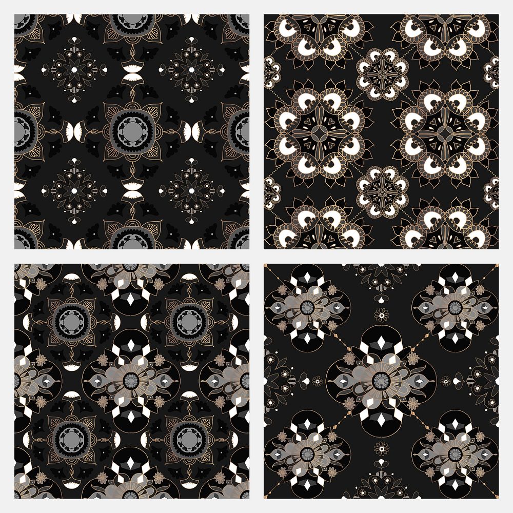 Oriental Mandala black tile psd pattern collection