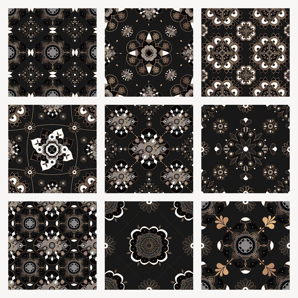 Oriental Mandala black tile vector pattern background collection