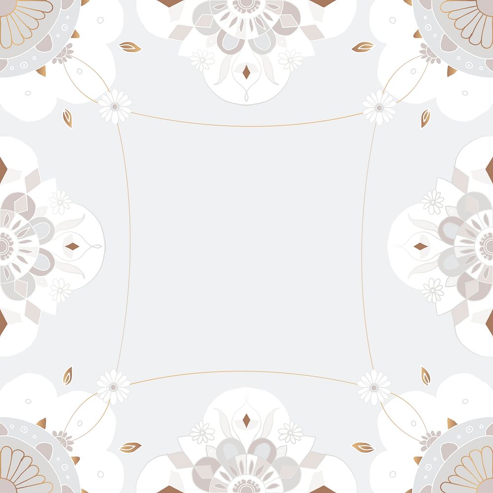 Indian Mandala pattern frame psd gray botanical background