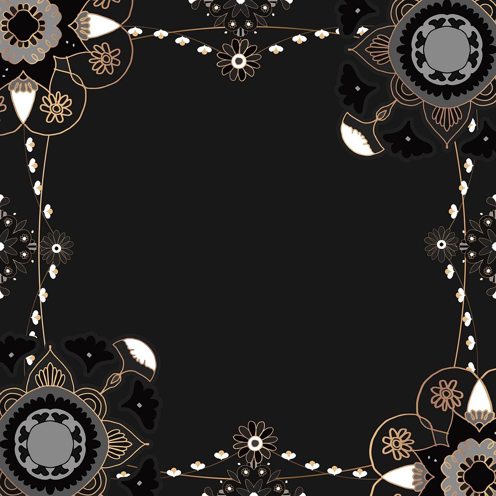 Indian Mandala pattern frame psd black floral background