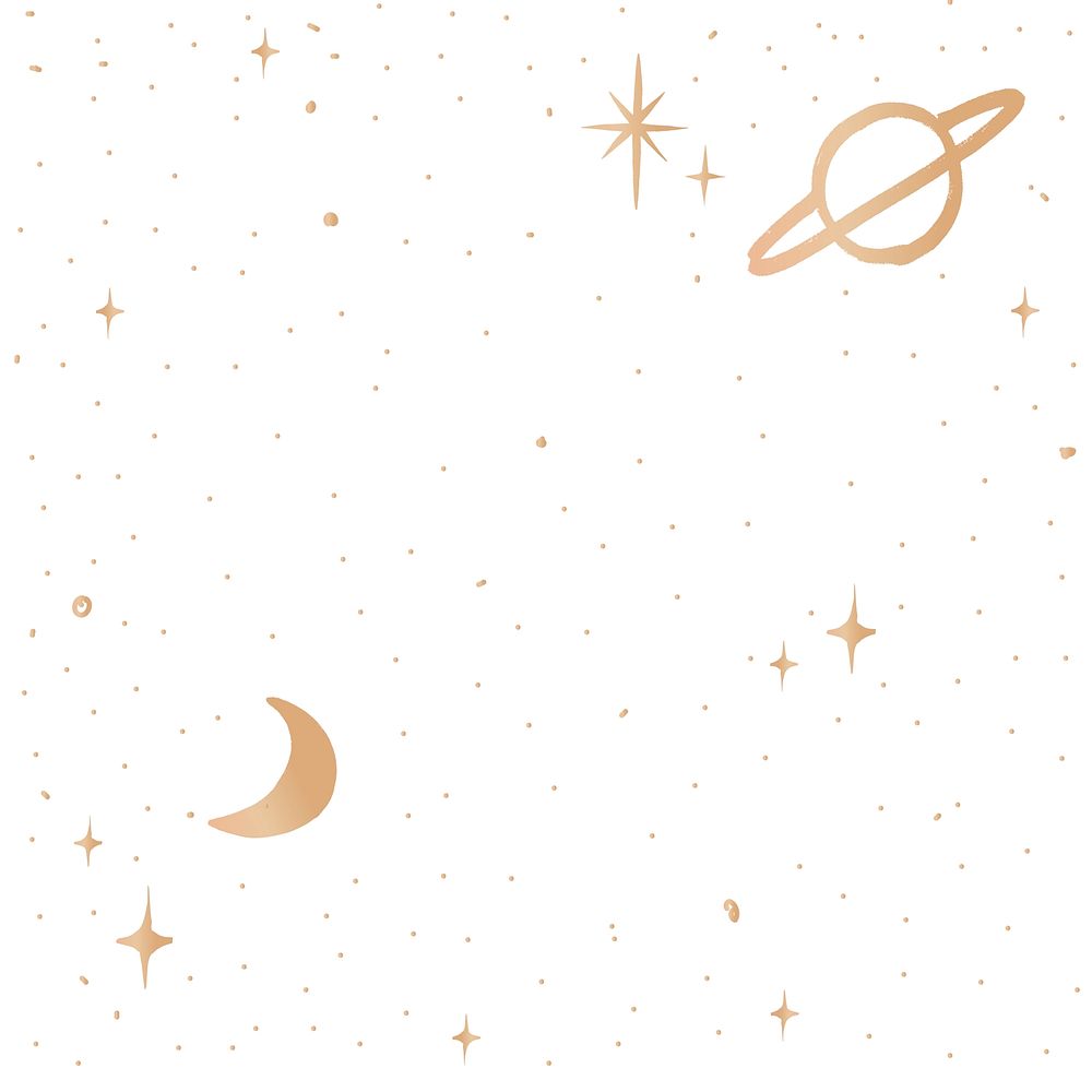 Saturn half moon gold psd starry sky on white background