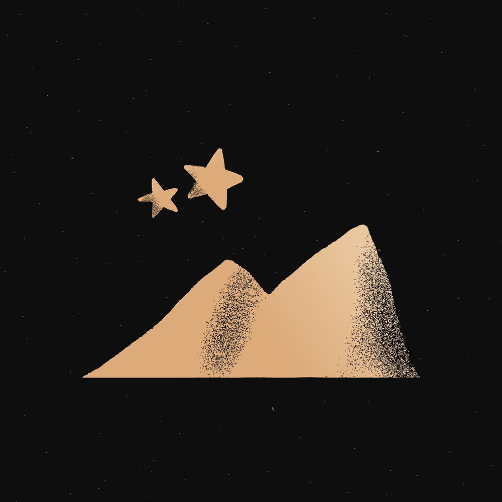 Mountain stars gold psd cute doodle sticker