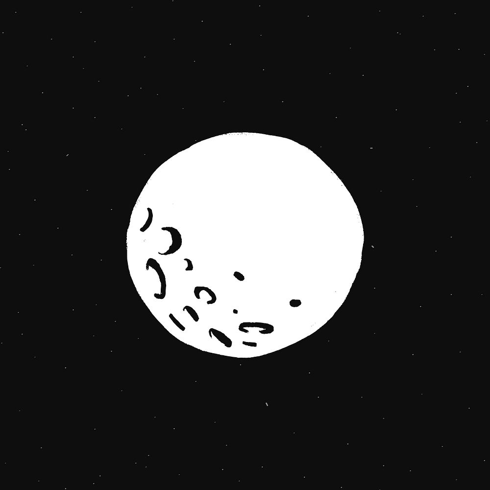Cute full moon white psd galaxy doodle illustration sticker