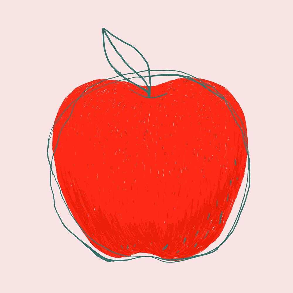 Cute doodle art apple vector fruit