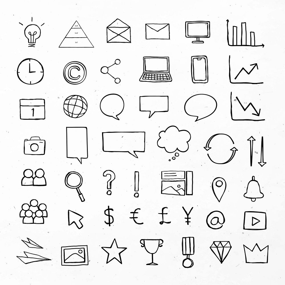 Black business icons vector with doodle art design set