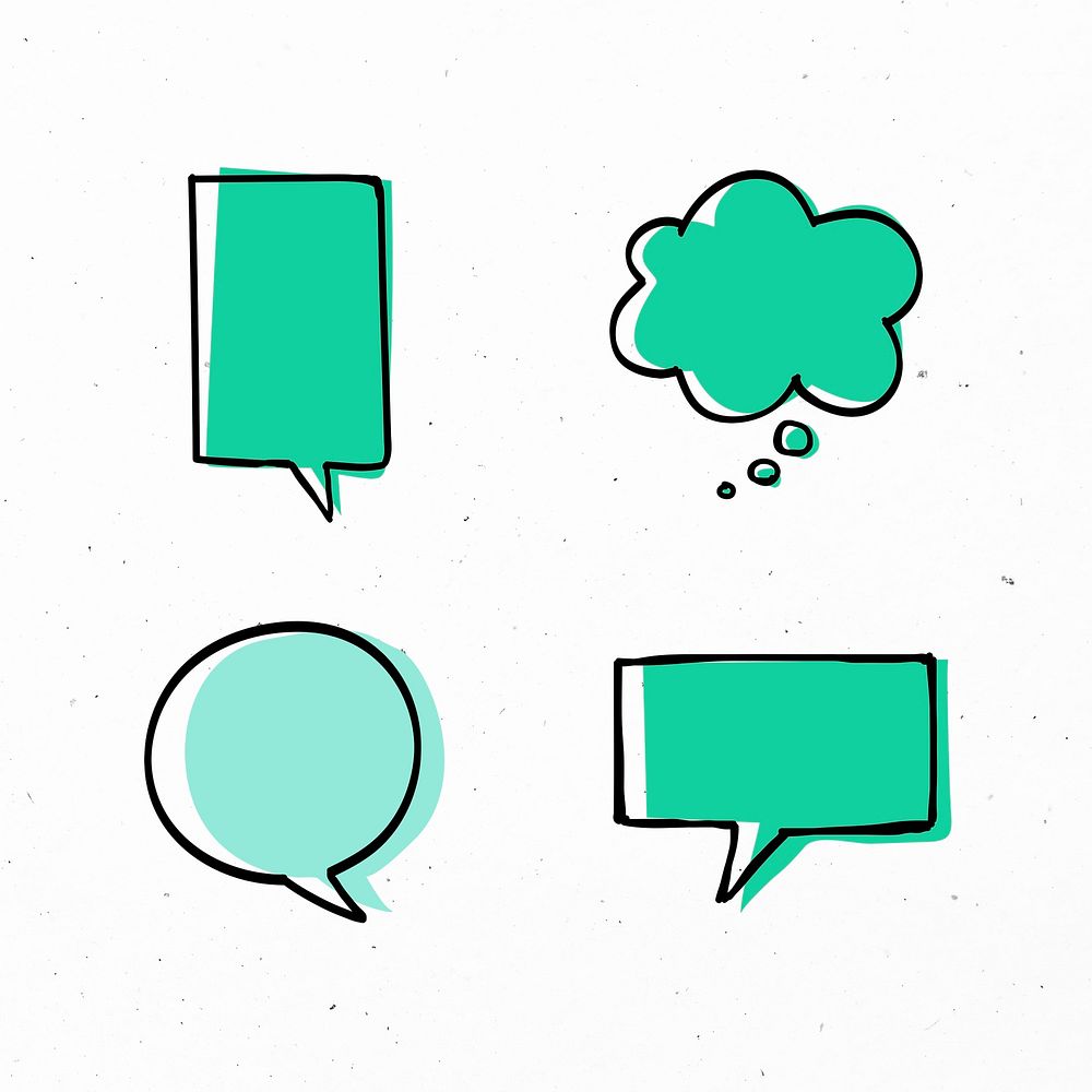 Speech balloons psd green doodle icons collection