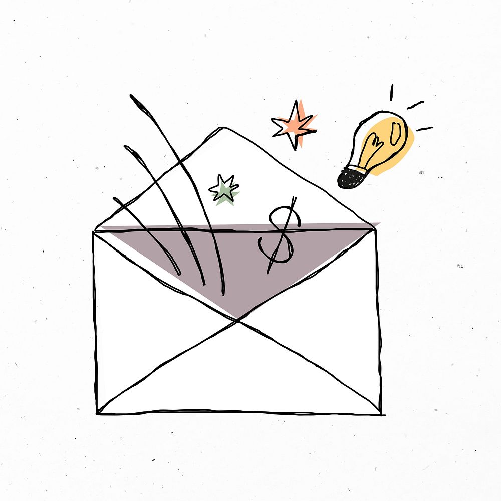 White envelope cute psd business doodle icon