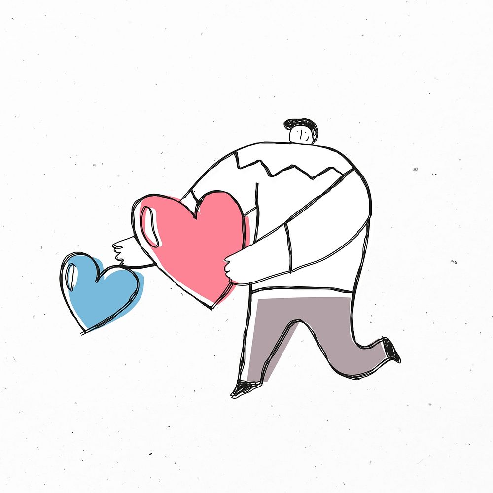 Man giving hearts psd cartoon icon