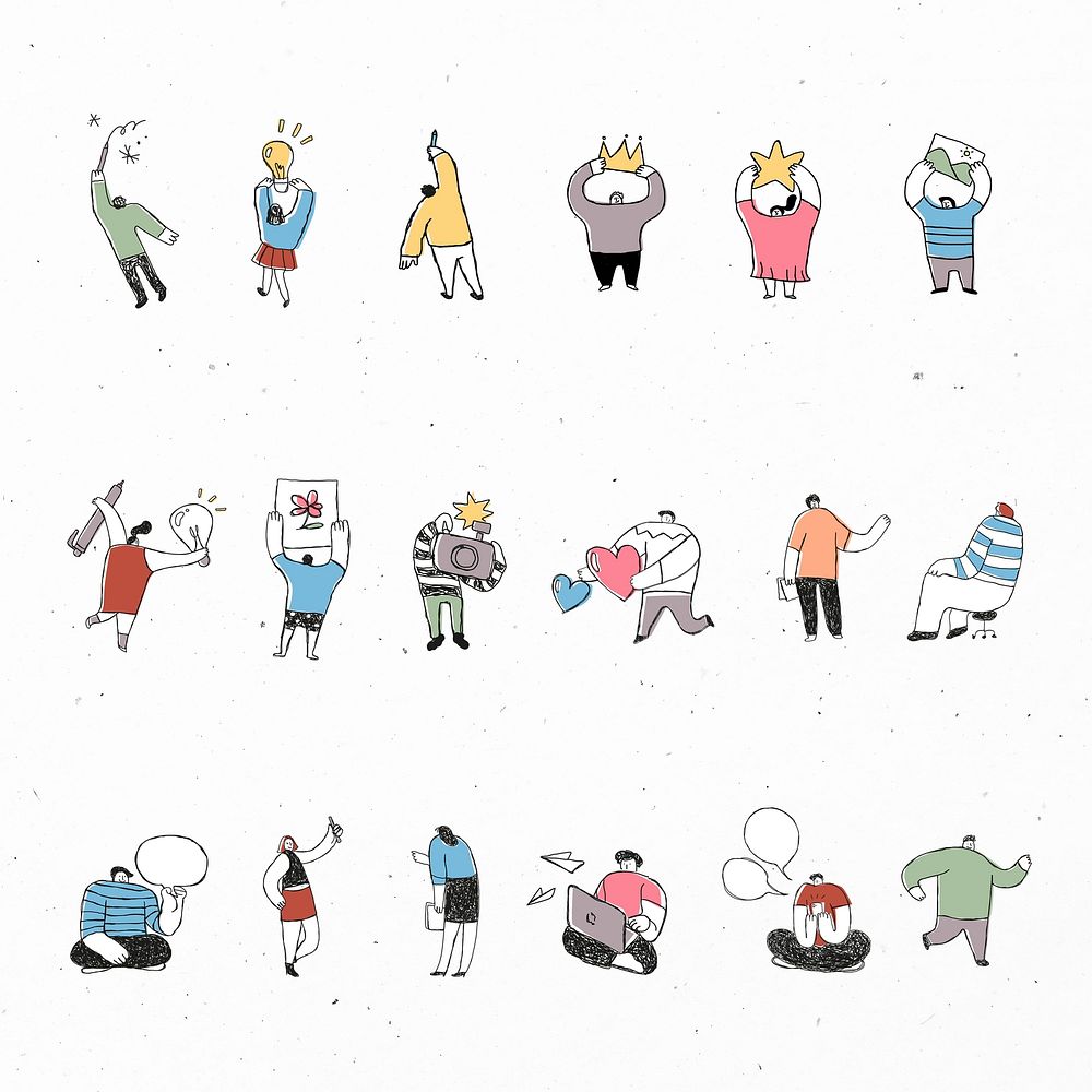 Cute colorful business psd cartoon icons set