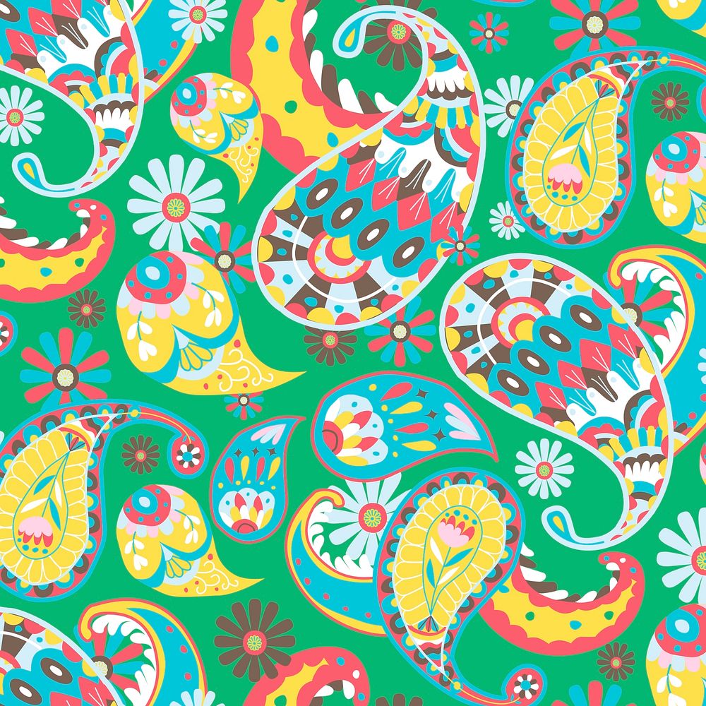 Vibrant green Indian psd paisley pattern seamless background
