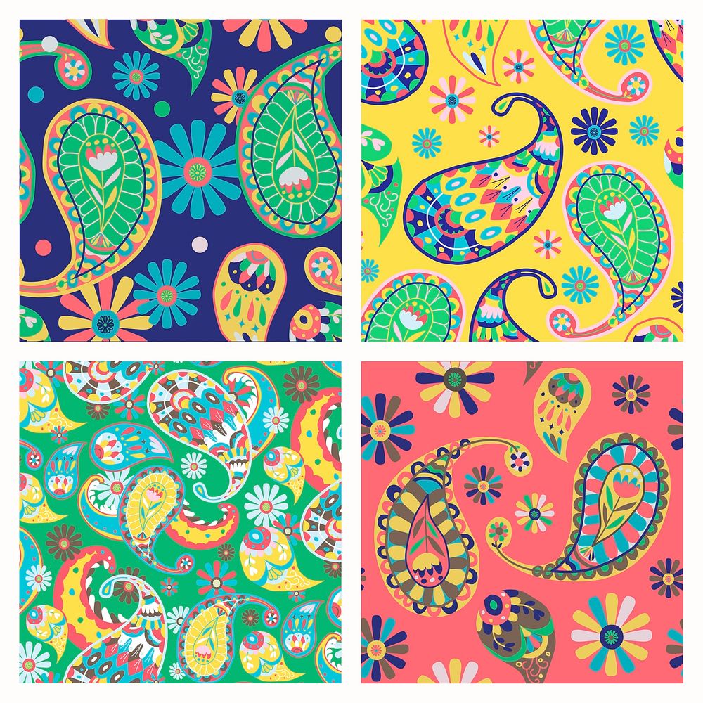 Bright colorful paisley pattern psd seamless background set