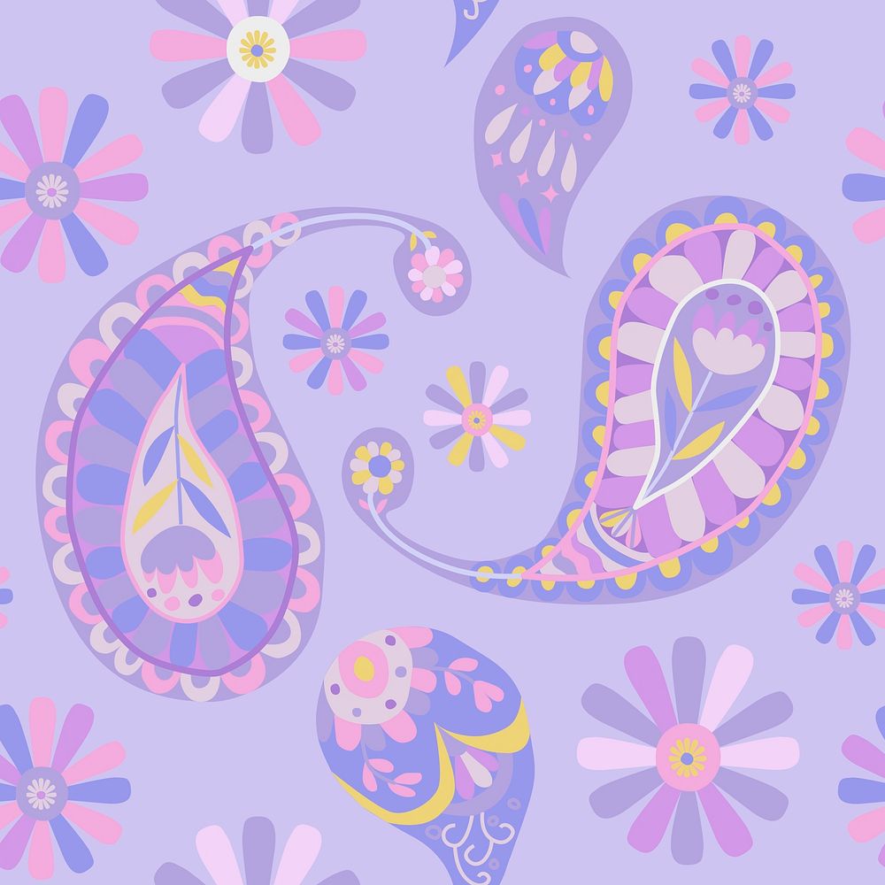 Pastel purple paisley pattern psd seamless background