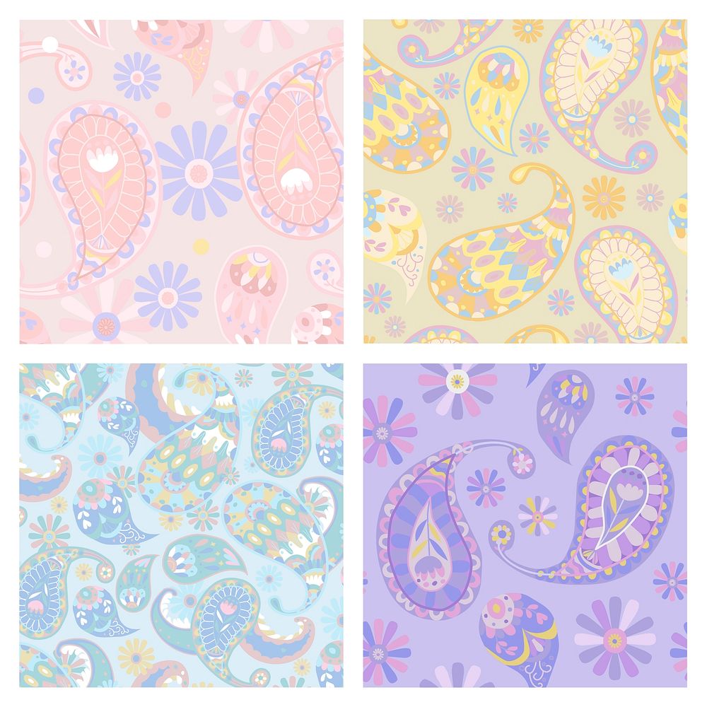 Pastel paisley pattern vector seamless background set