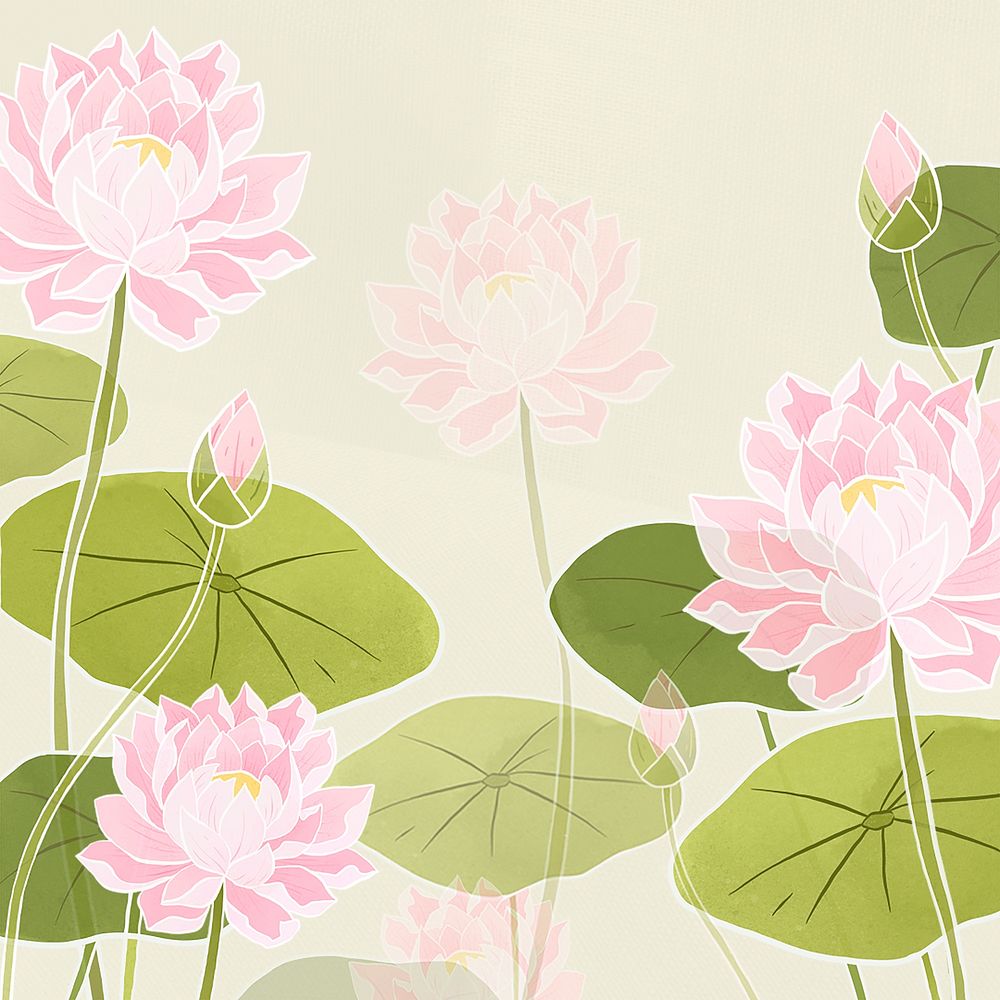 Hand drawn water lily background psd batik flower