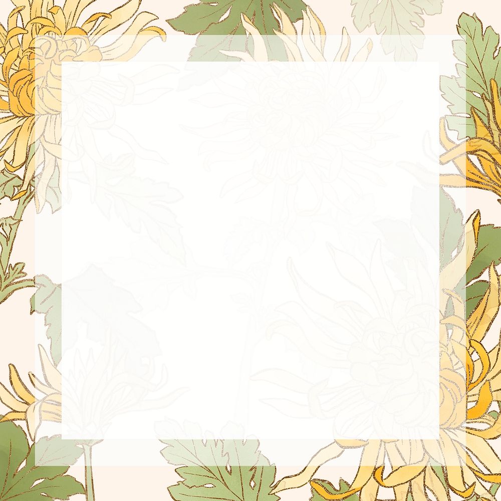 Hand-drawn chrysanthemum frame psd floral border