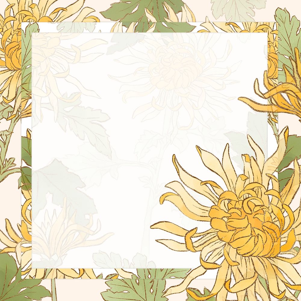 Hand-drawn psd chrysanthemum flower border frame 