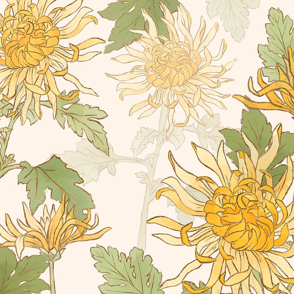 Hand-drawn chrysanthemum background psd floral batik