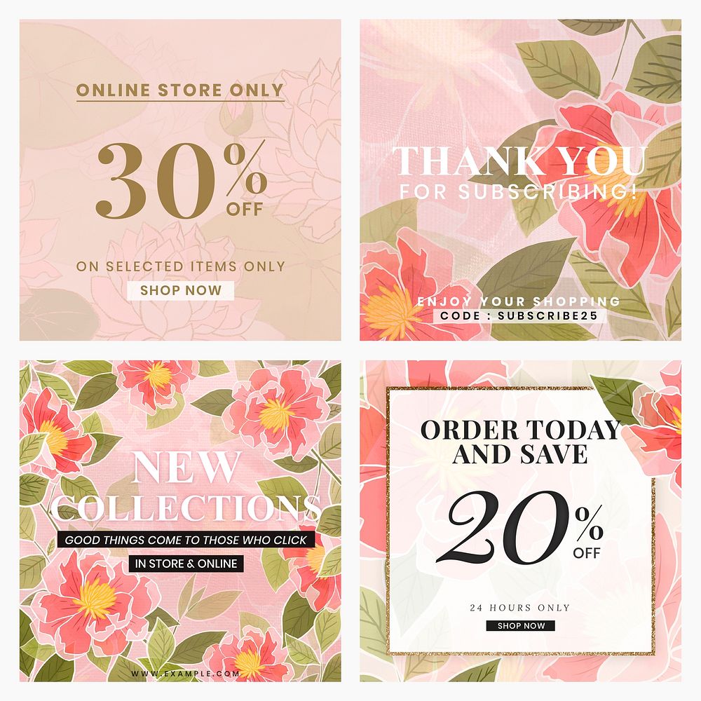 Batik flower editable sale templates for social media post psd