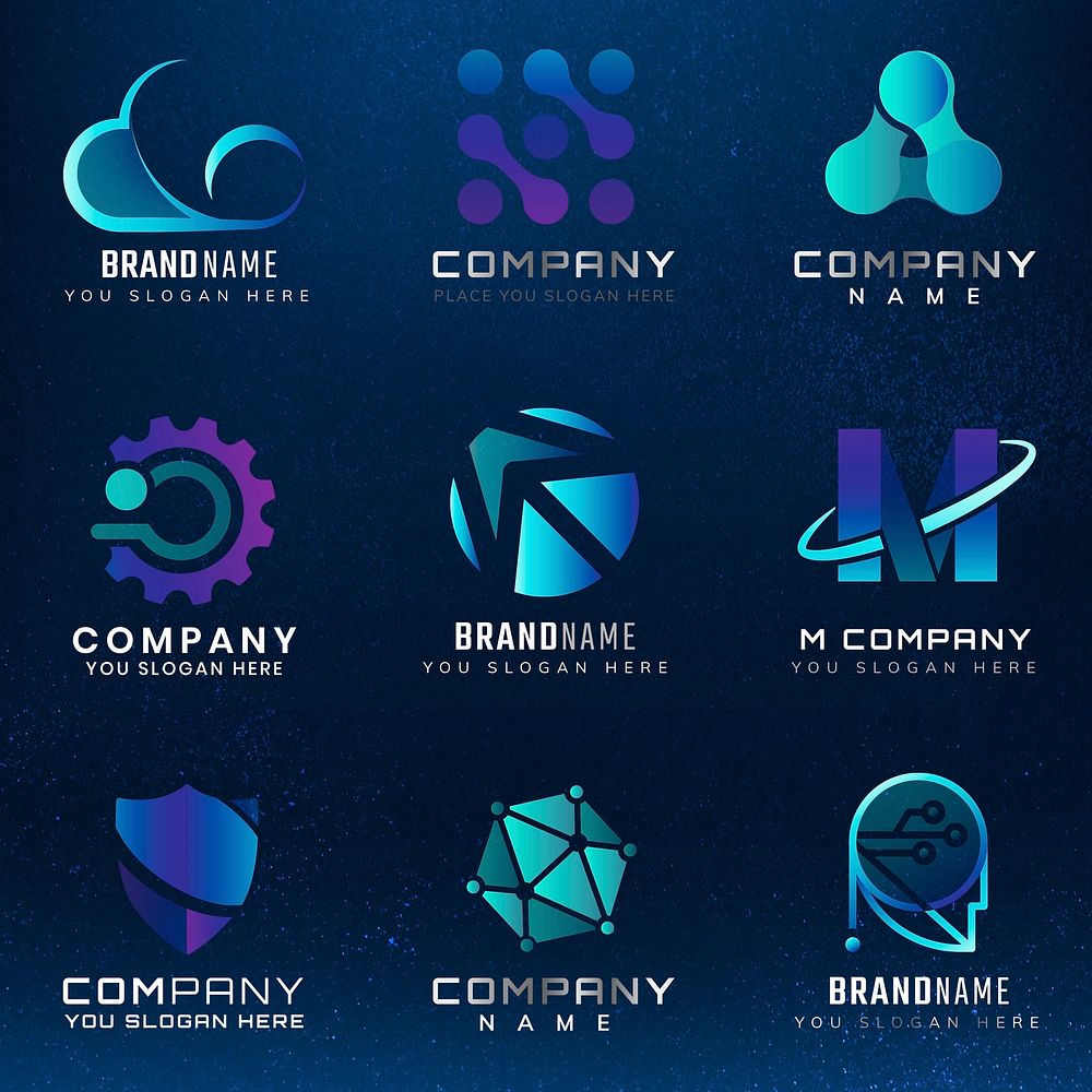 Gradient corporate technology psd futuristic logo set