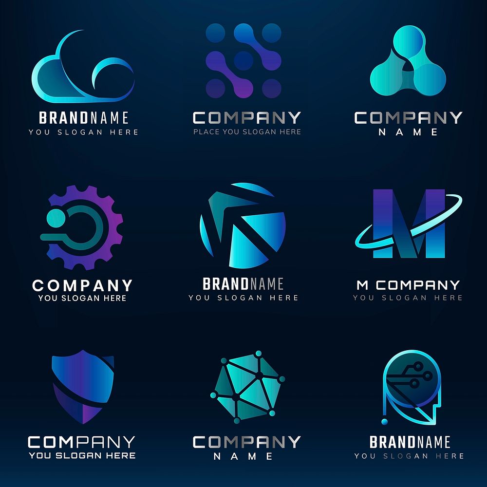 Gradient corporate technology vector futuristic logo set