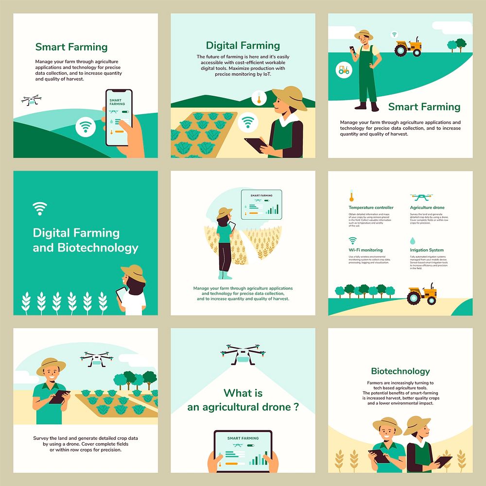 Smart farming vector editable social media post templates
