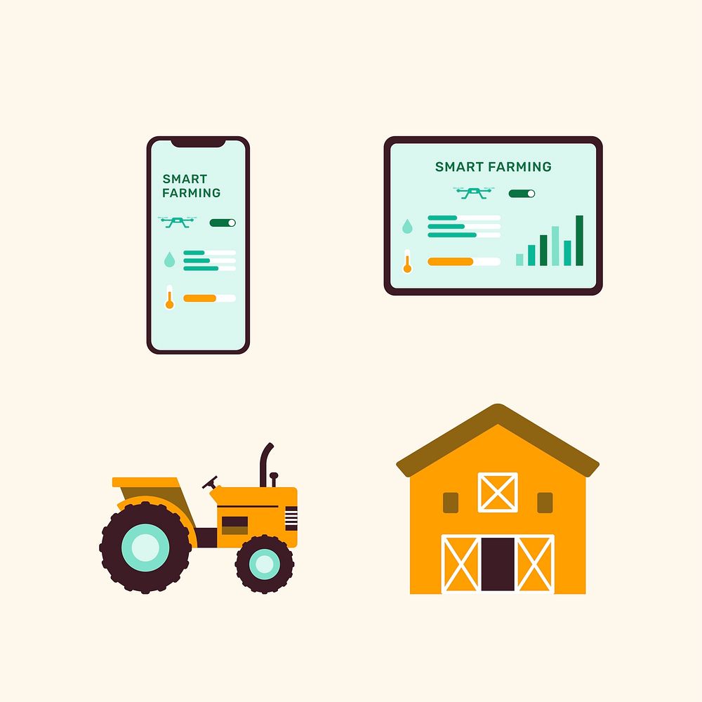 Smart farming psd icon digital agricultural technology set transparent background