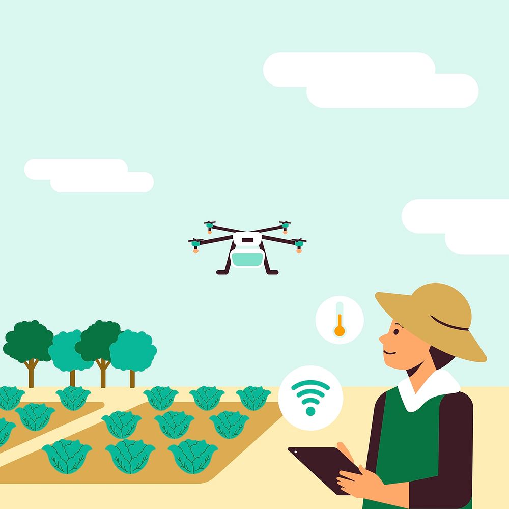 Farmers using agricultural drone psd smart farming sensor system