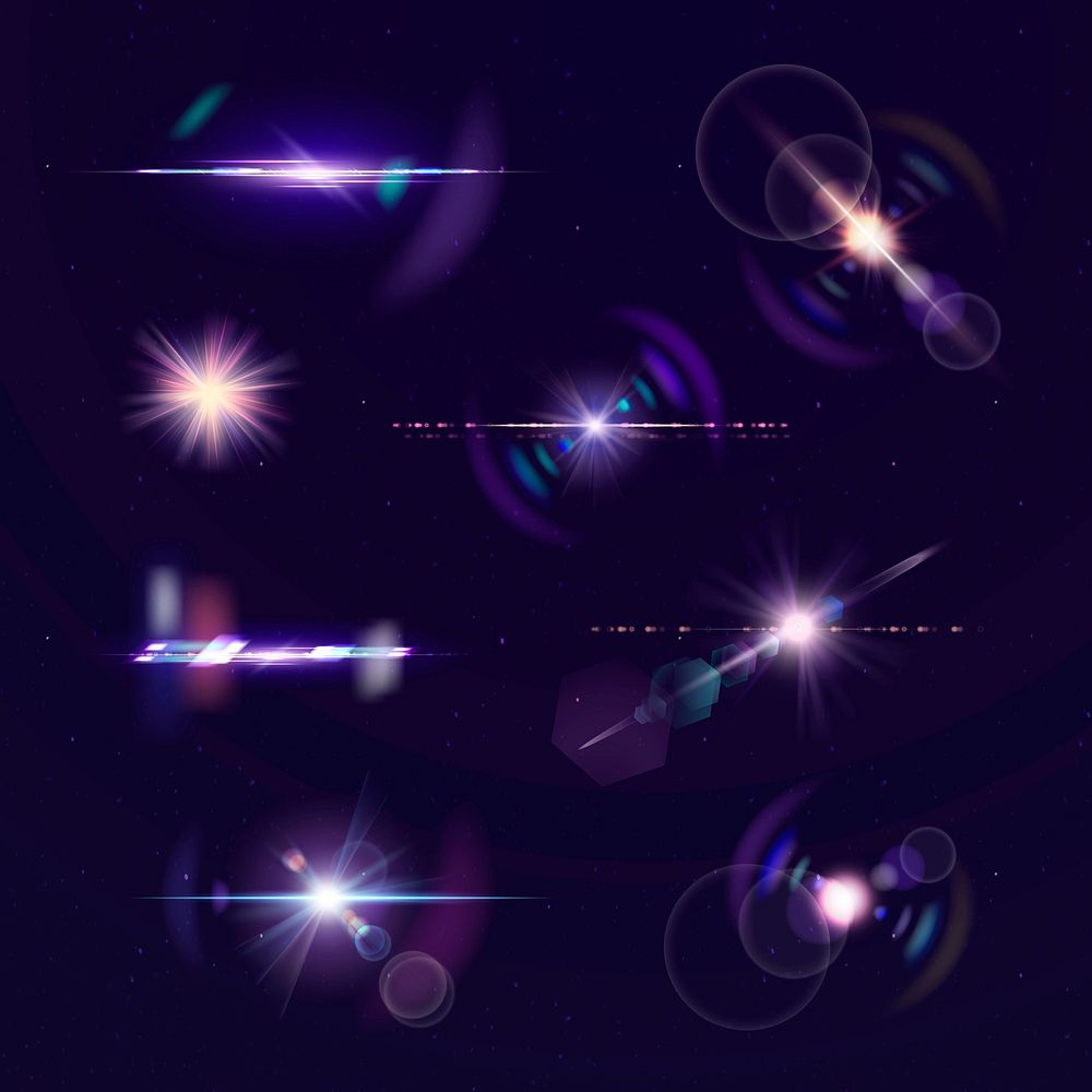 Purple abstract lens flare vector set